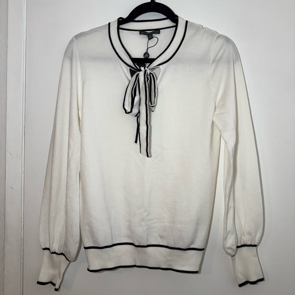 Adrianna Papell White Sweater with Black Accents